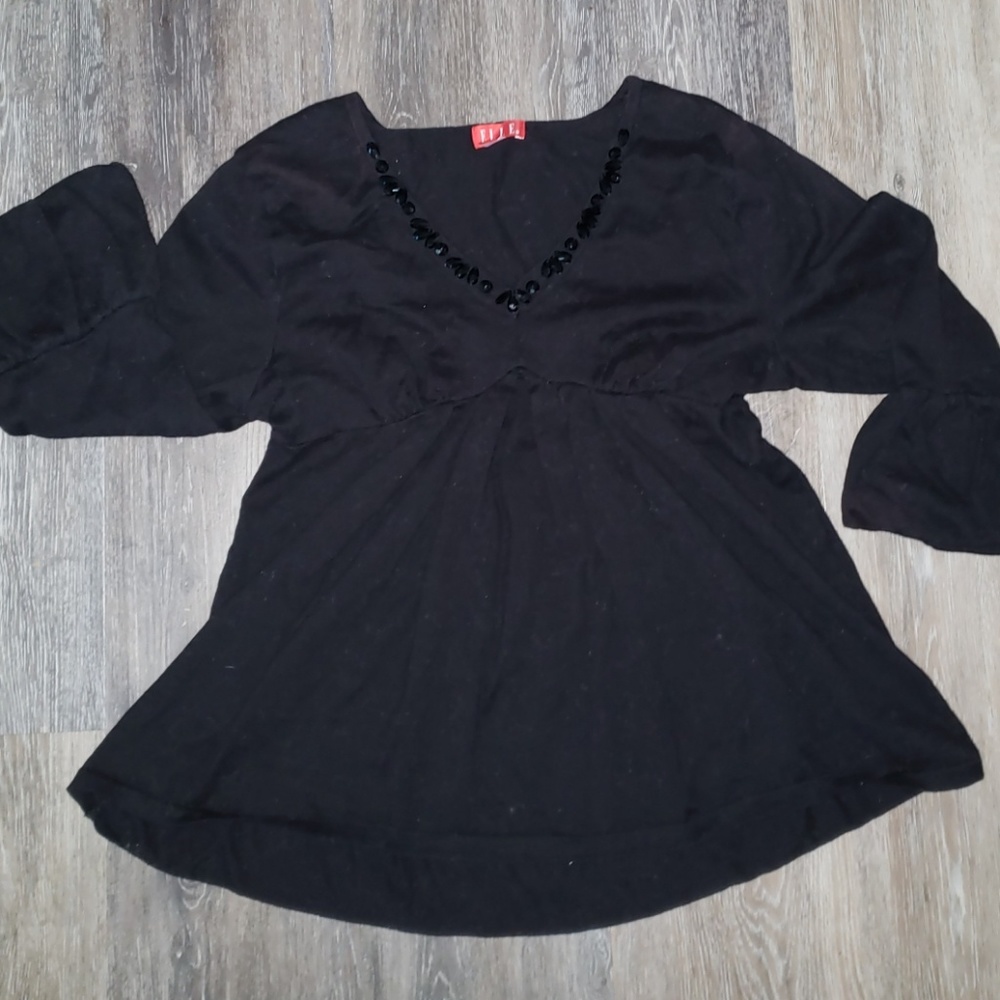 XL Elle Sweater, beaded neckline, bell sleeves